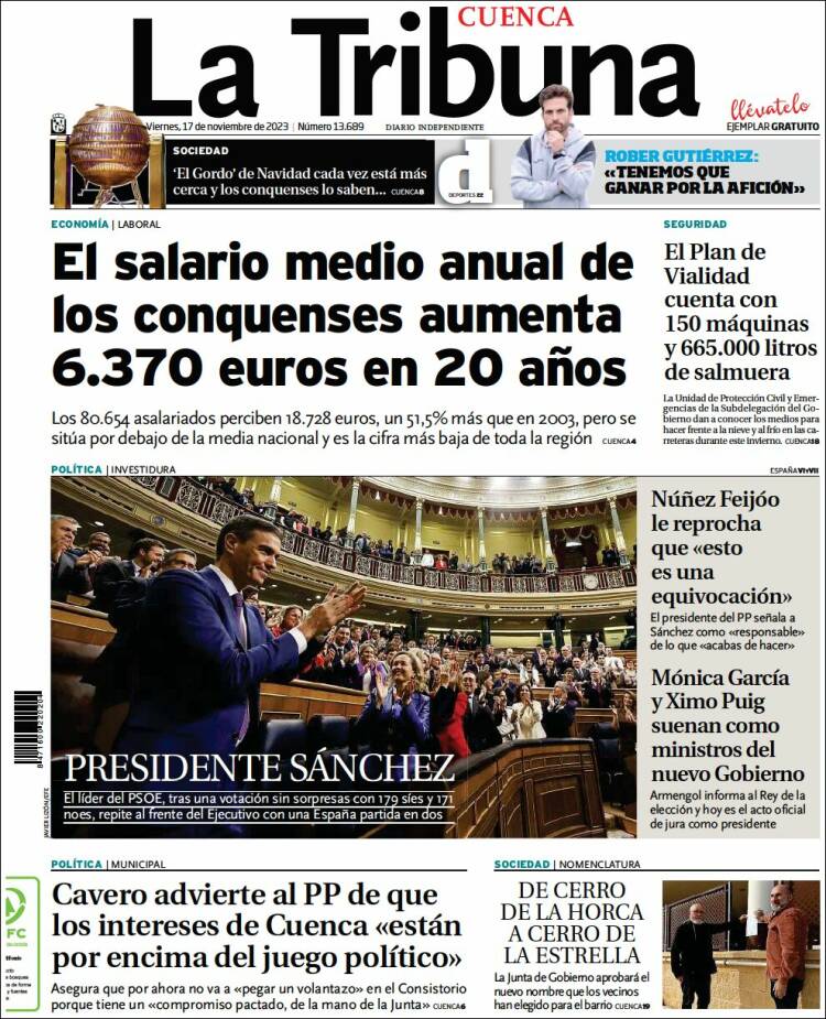 Portada de La Tribuna de Cuenca (España)