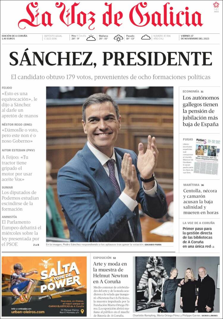 Portada de La Voz de Galicia (España)