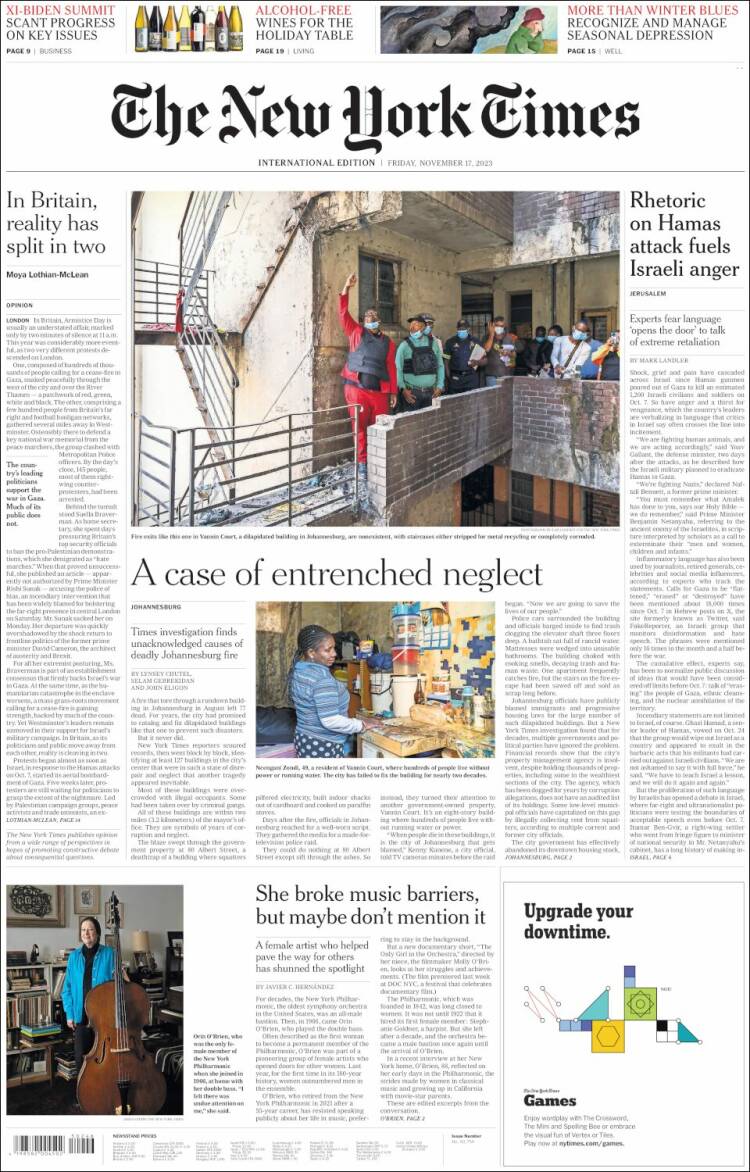 Portada de International New York Times (Europa)