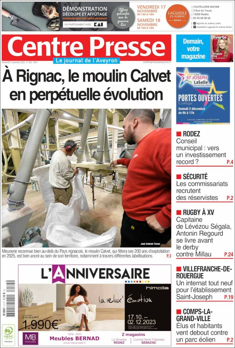Portada de Centre Presse (Francia)