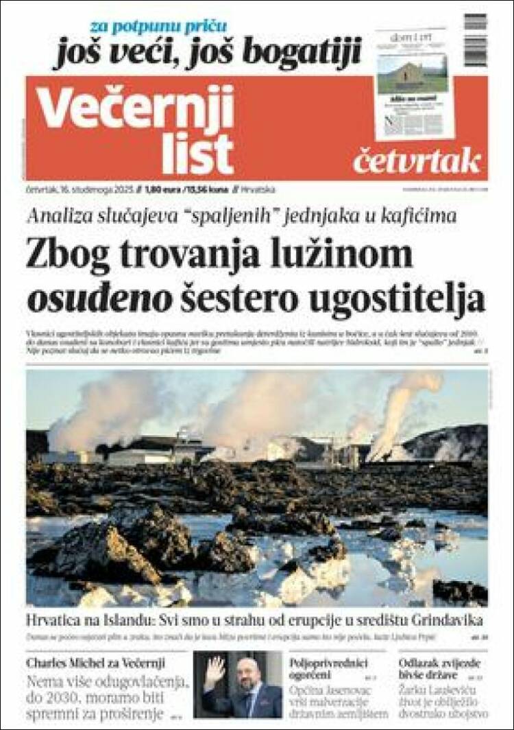 Portada de Večernji (Croacia)