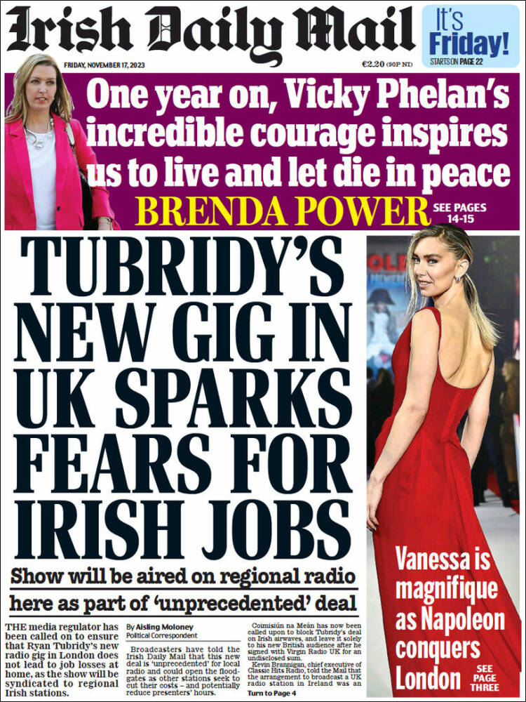 Portada de Irish Daily Mail (Irlanda)