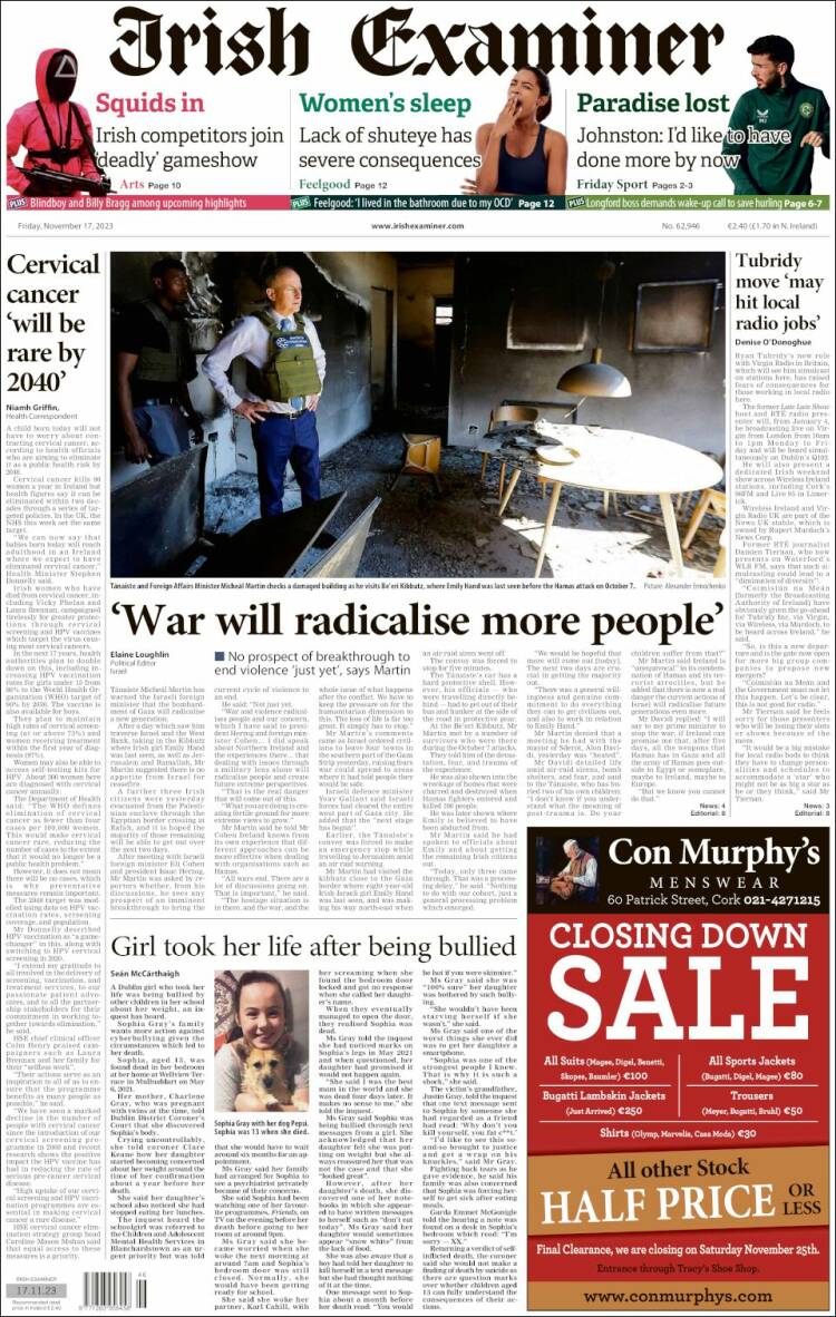 Portada de Irish Examiner (Irlanda)