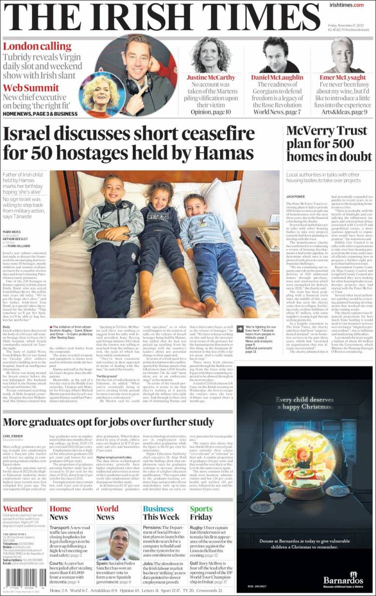 Portada de Irish Times (Irlanda)