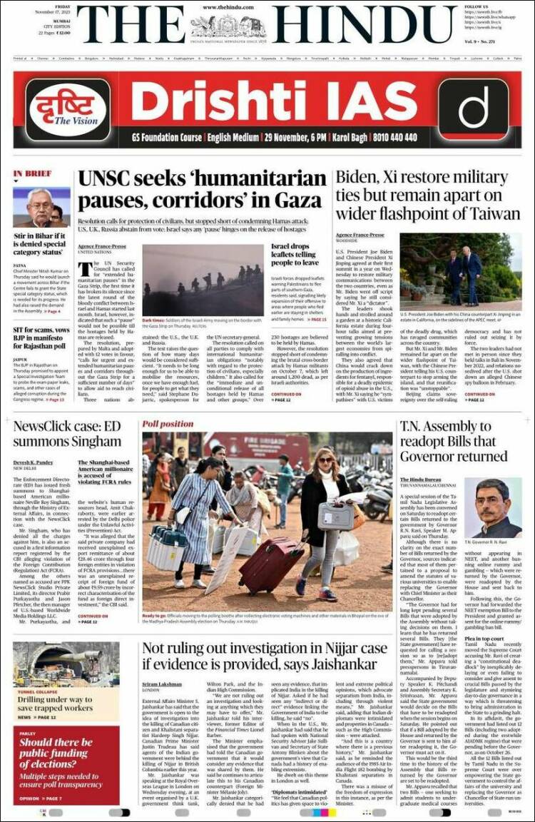 Portada de The Hindu (India)