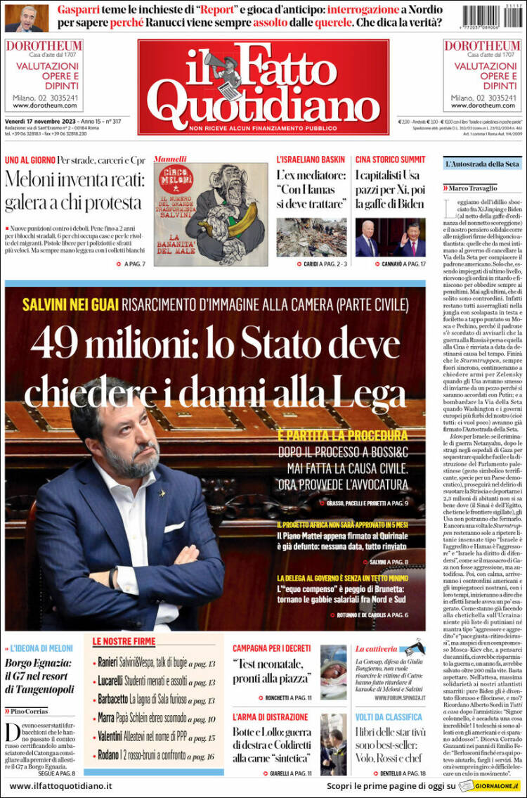 Portada de Il Fatto Quotidiano (Italia)
