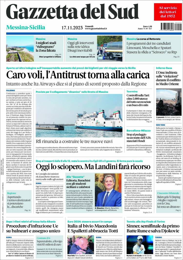Portada de Gazzetta del Sud (Italia)