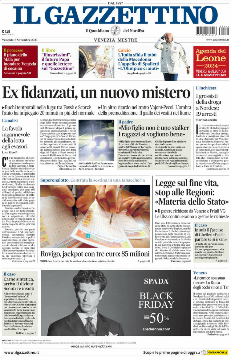 Portada de Il Gazzettino (Italia)