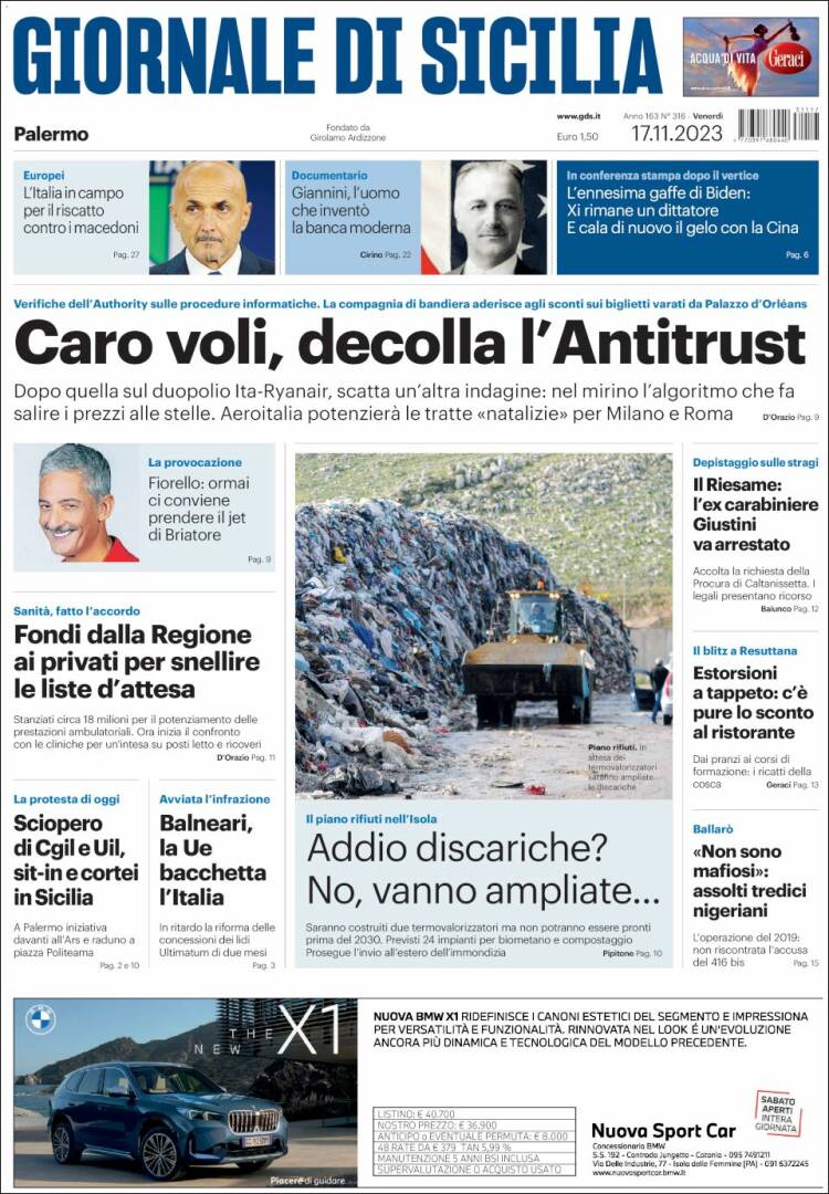 Portada de Giornale di Sicilia (Italia)