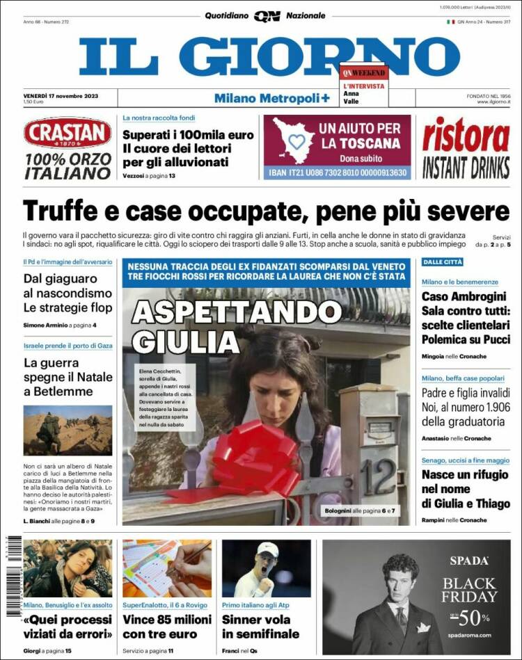 Portada de Il Giorno (Italia)