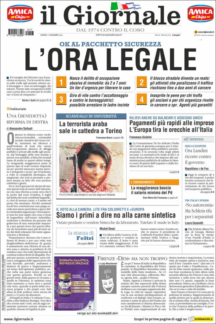 Portada de il Giornale (Italia)
