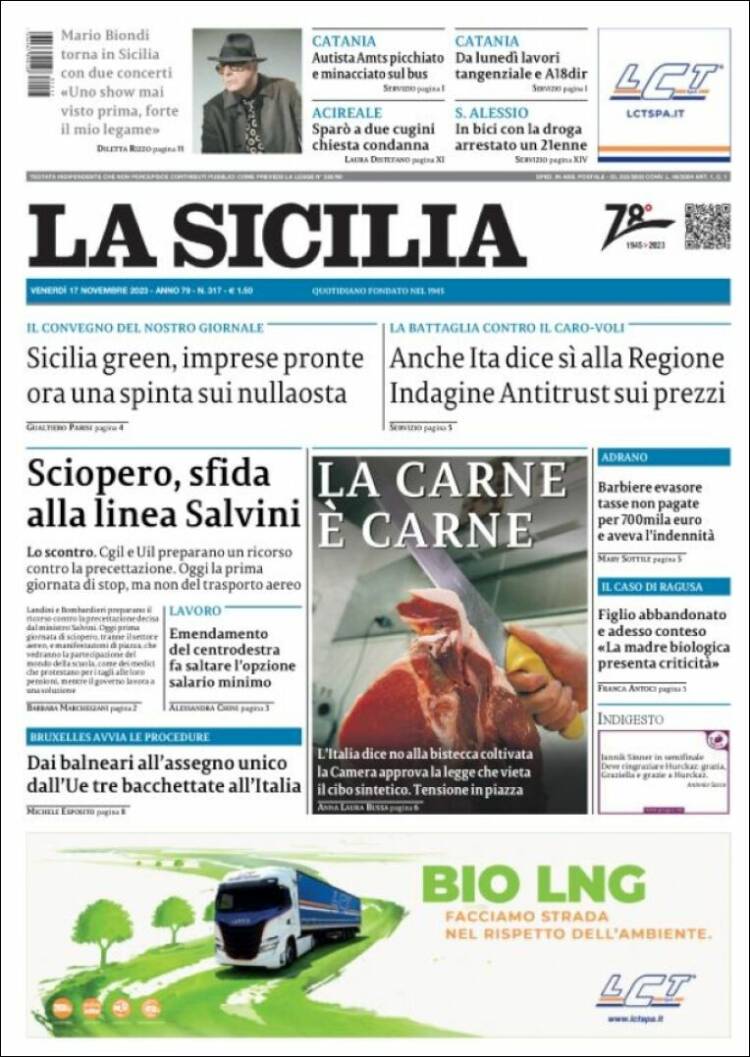 Portada de La Sicilia (Italia)