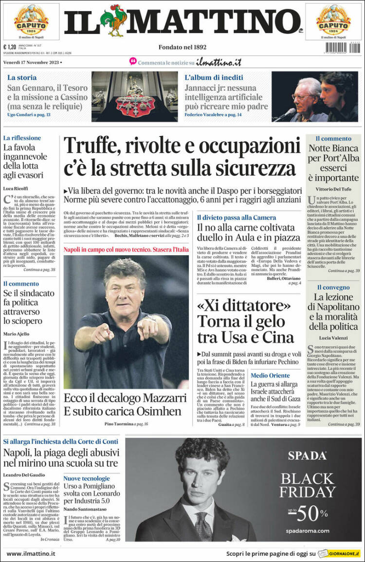 Portada de Il Mattino (Italia)