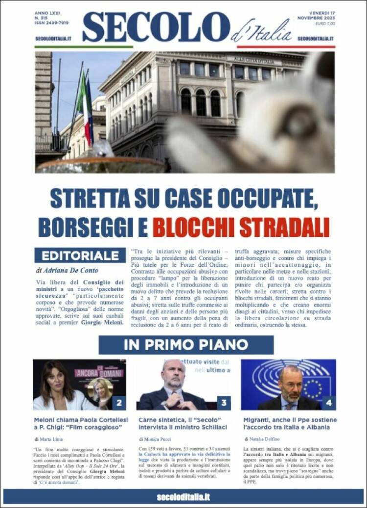 Portada de Secolo d'Italia (Italia)