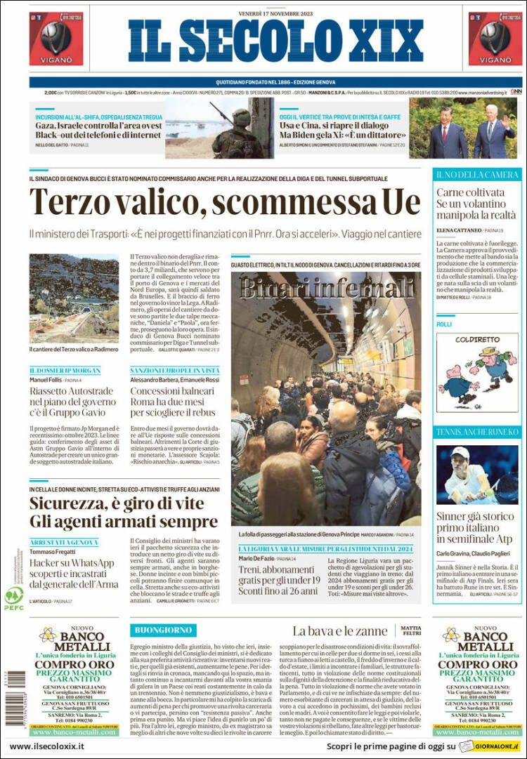 Portada de Il Secolo XIX (Italia)