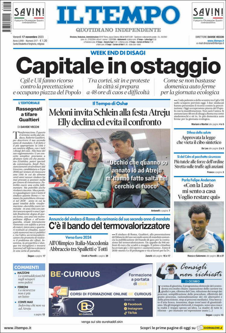 Portada de Il Tempo (Italia)