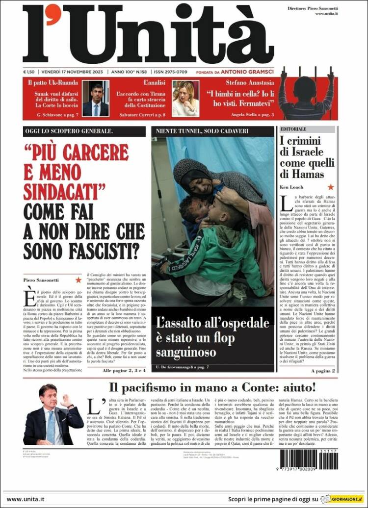 Portada de l'Unità (Italia)