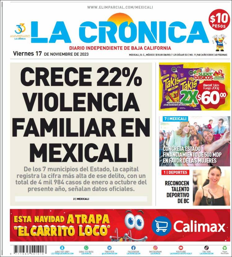 Portada de La Crónica de Baja California (M&eacute;xico)