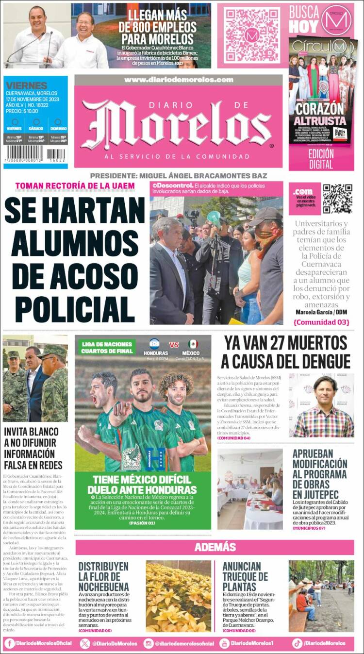 Portada de Diario de Morelos (M&eacute;xico)