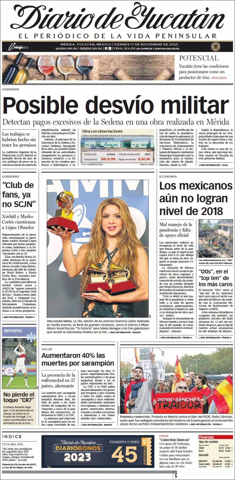Portada de Diario de Yucatán (M&eacute;xico)