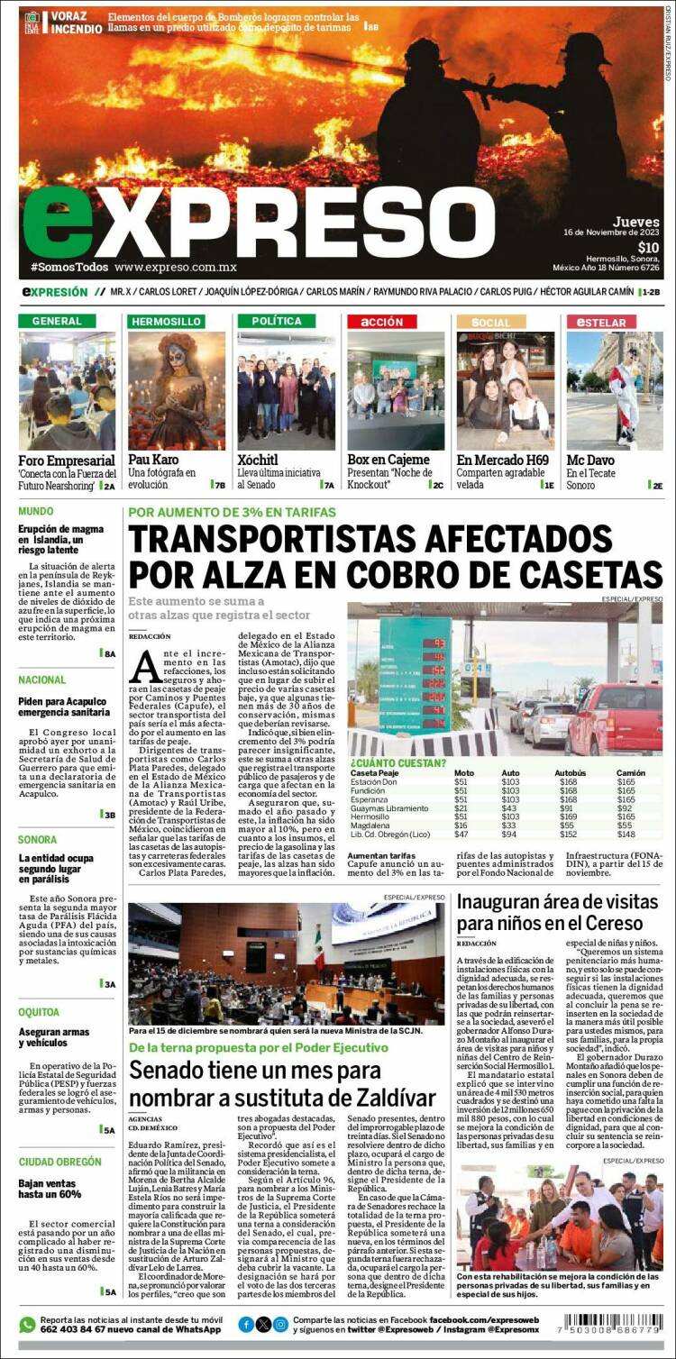 Portada de Expreso (M&eacute;xico)