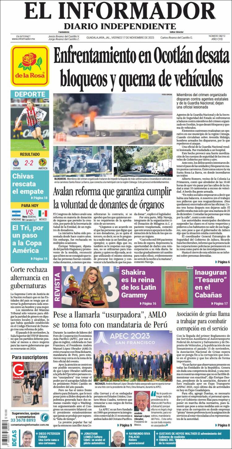 Portada de El Informador (M&eacute;xico)