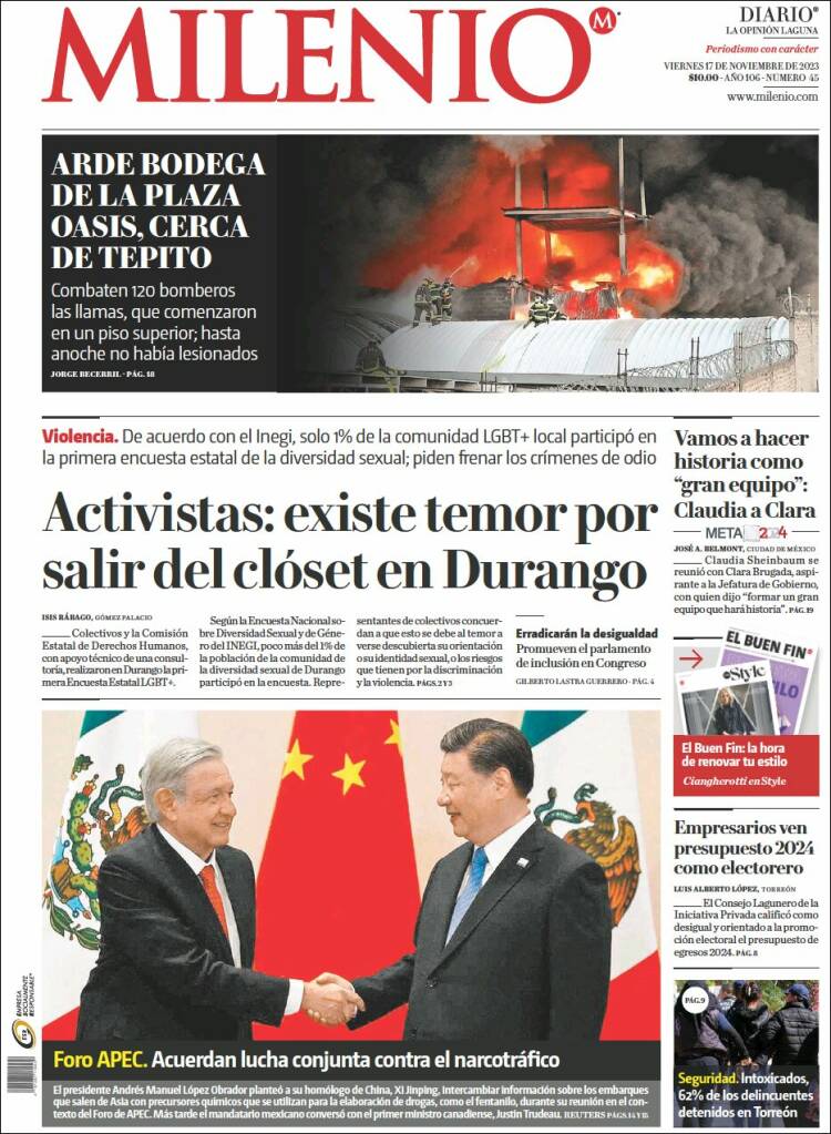 Portada de Milenio - Laguna (M&eacute;xico)