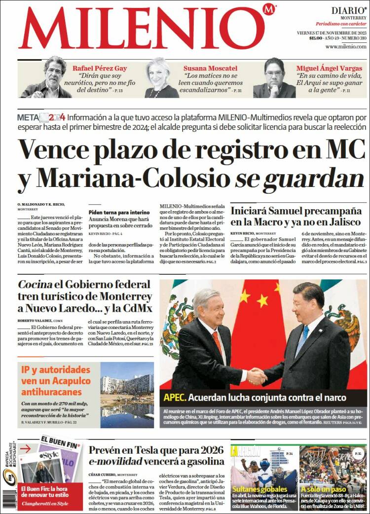 Portada de Milenio de Monterrey (M&eacute;xico)