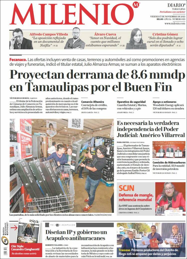 Portada de Milenio - Tamaulipas (M&eacute;xico)