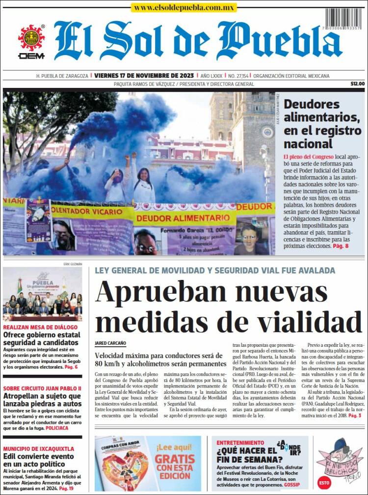 Portada de El Sol de Puebla (M&eacute;xico)
