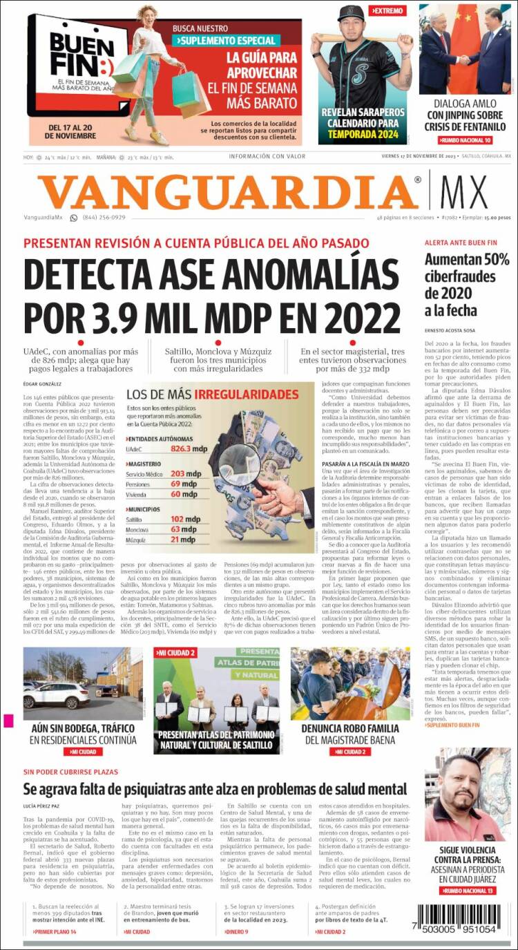 Portada de Vanguardia (M&eacute;xico)