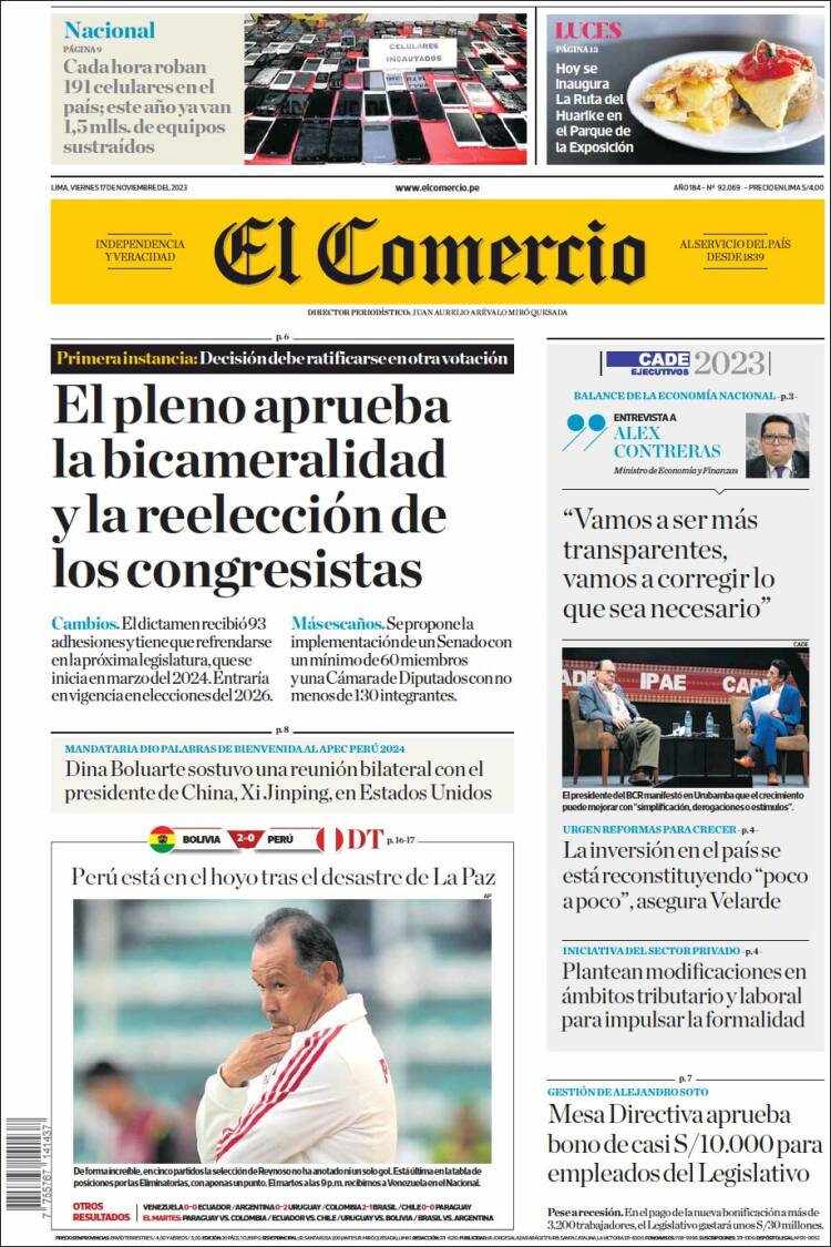 Portada de El Comercio (Per&uacute;)