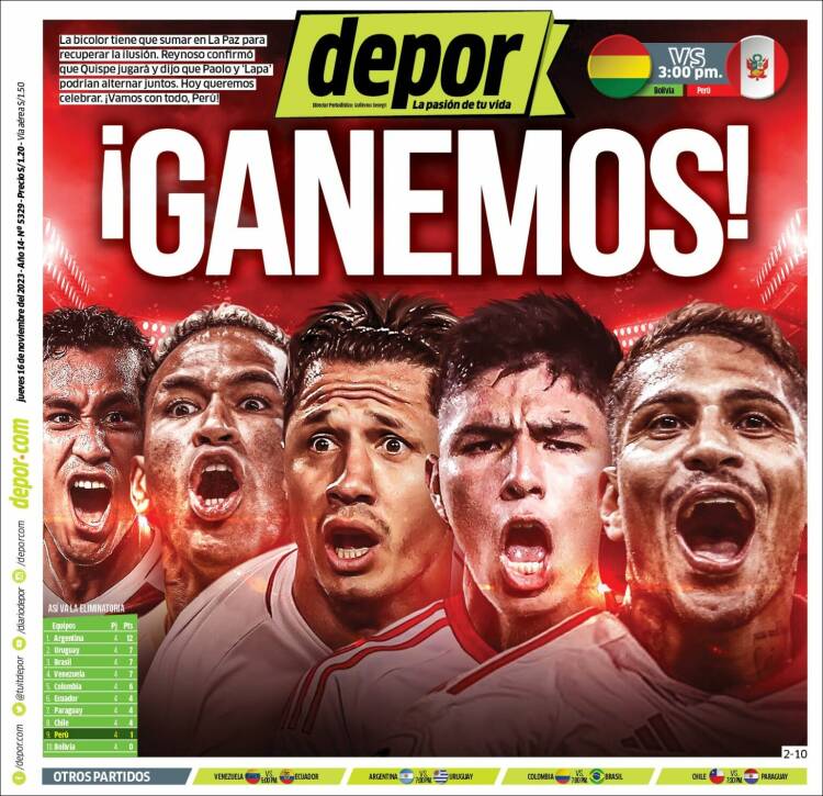 Portada de Depor (Per&uacute;)