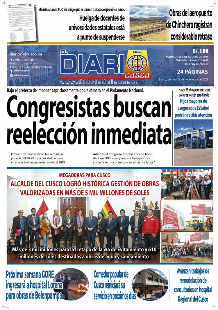 Portada de El Diario del Cusco (Per&uacute;)