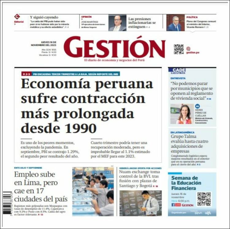 Portada de Diario Gestión (Per&uacute;)