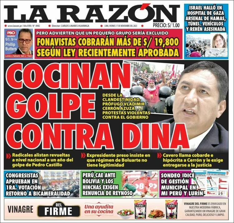 Portada de La Razón (Per&uacute;)