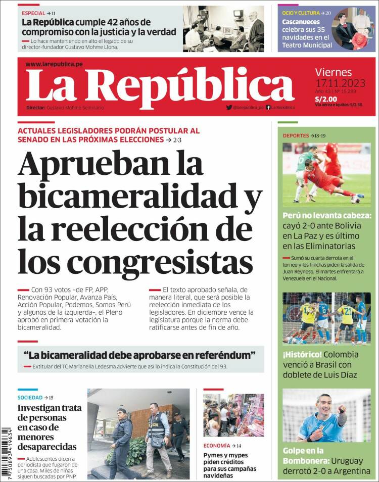 Portada de La Republica (Per&uacute;)