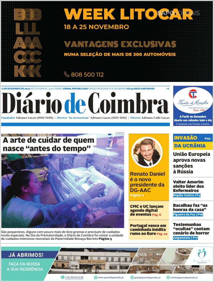 Portada de Diário de Coimbra (Portugal)