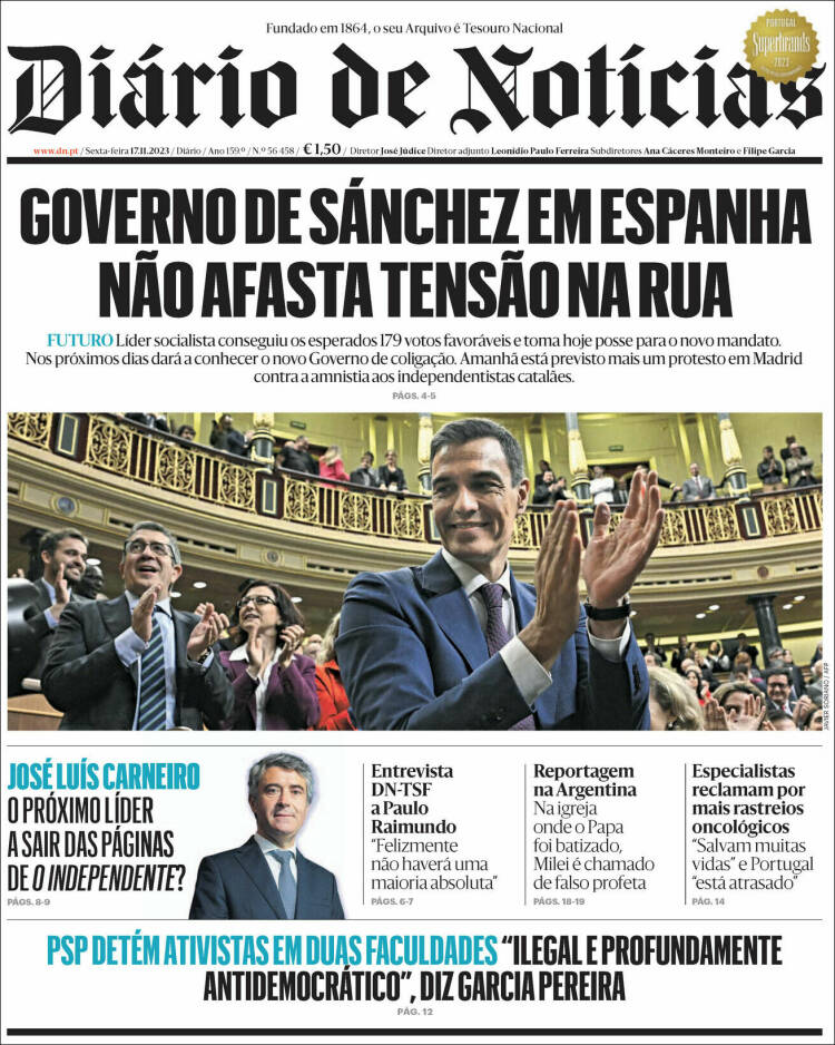 Portada de Diário de Noticias (Portugal)
