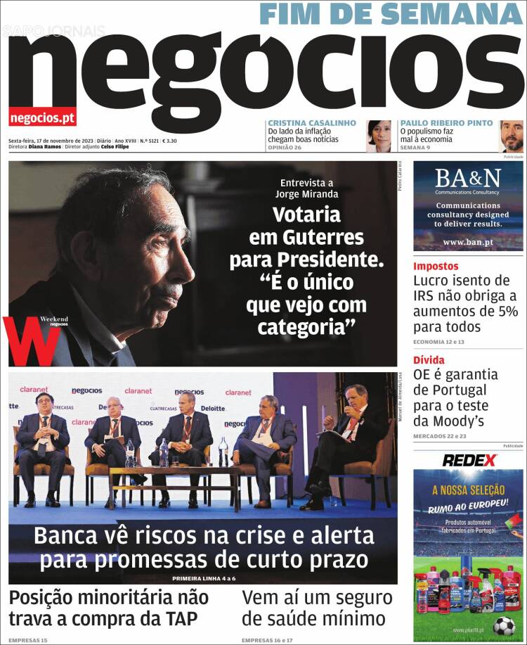Portada de Jornal de Negócios (Portugal)
