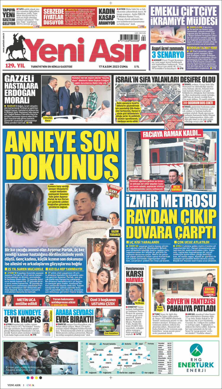 Portada de Yeni Asır (Turqu&iacute;a)