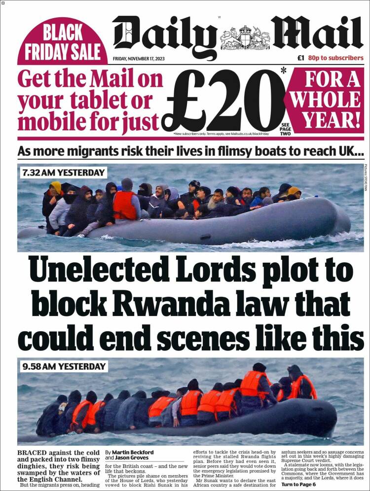 Portada de Daily Mail (Reino Unido)