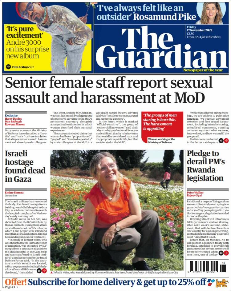 Portada de The Guardian (Reino Unido)