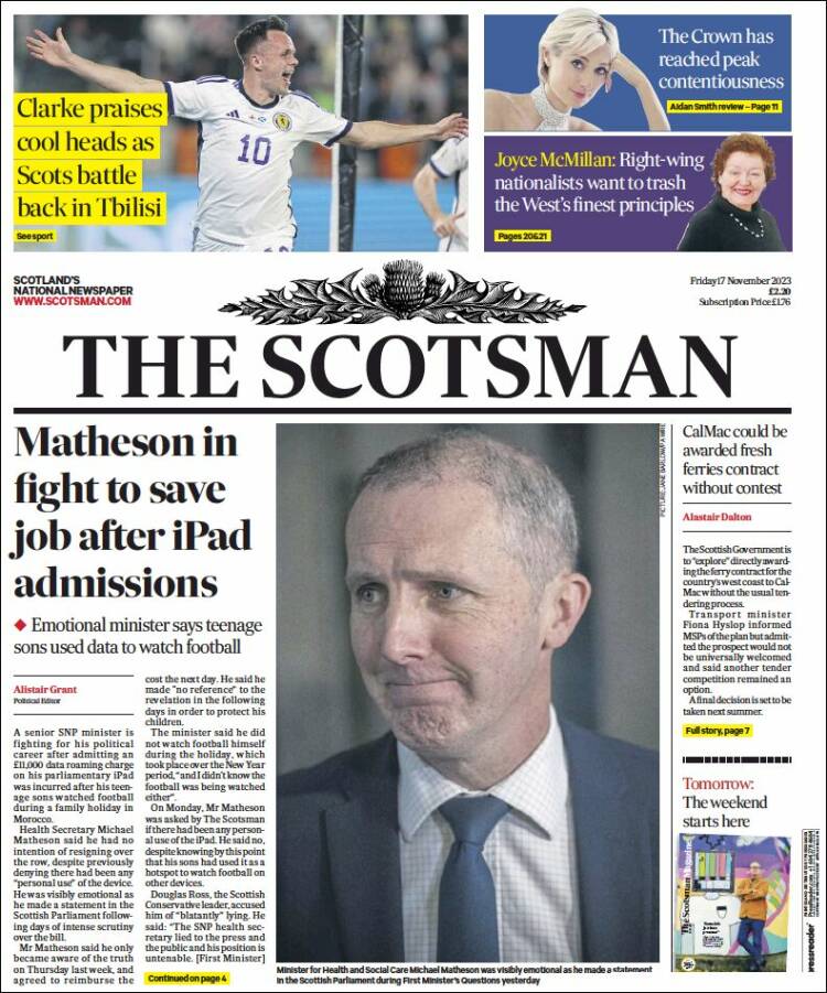 Portada de The Scotsman (Reino Unido)