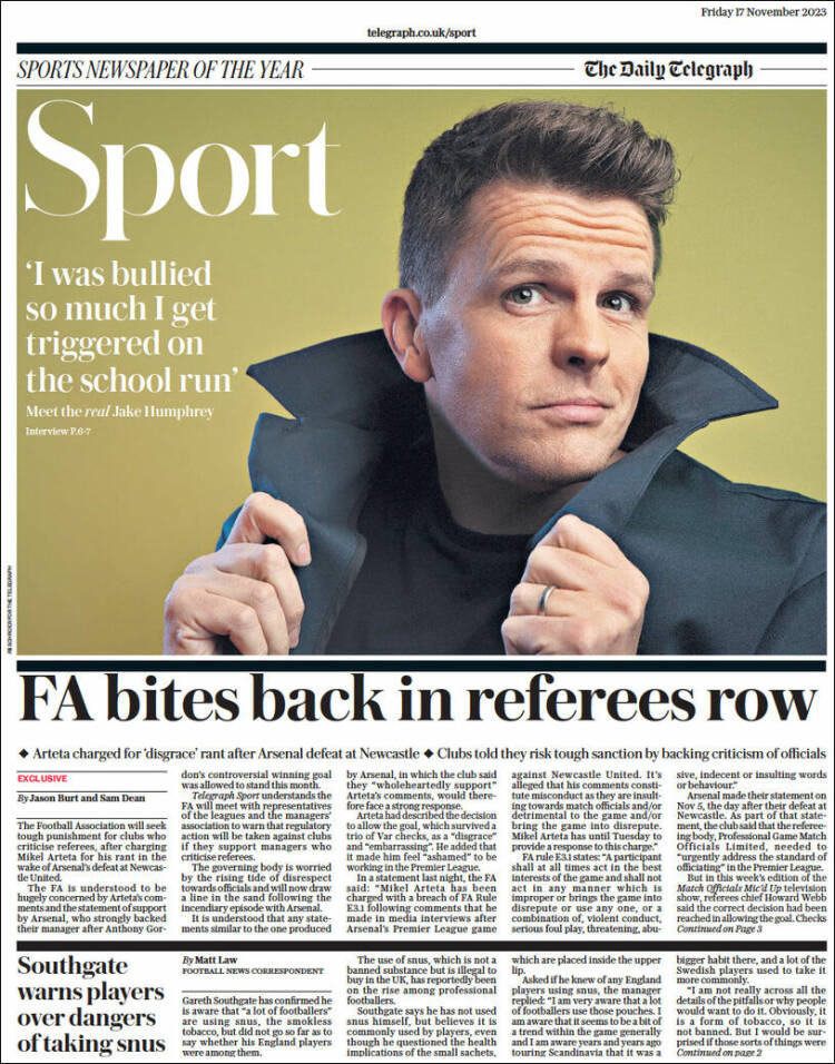 Portada de Telegraph Sport (Reino Unido)