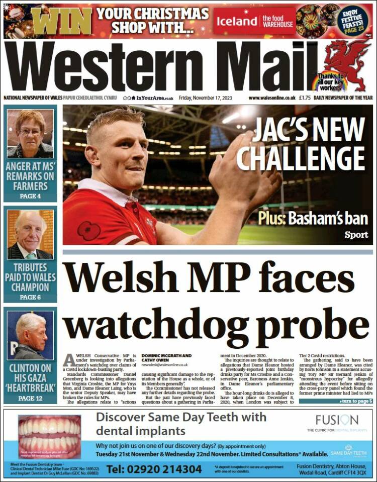 Portada de Western Mail (Reino Unido)