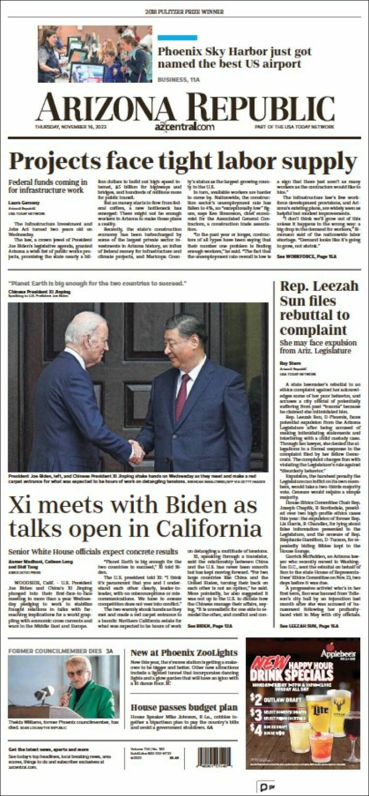 Portada de Arizona Republic News (USA)