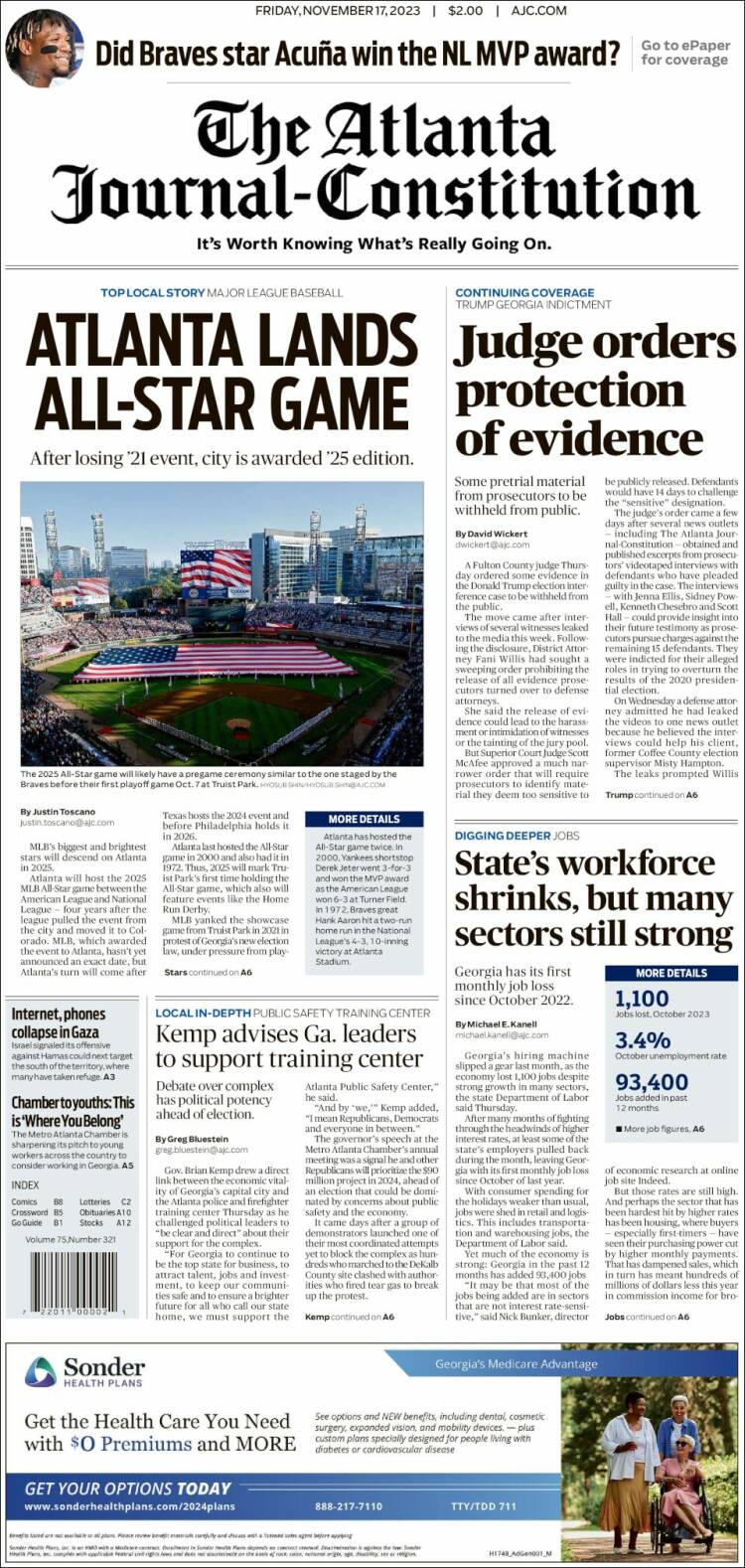 Portada de The Atlanta Journal-Constitution (USA)
