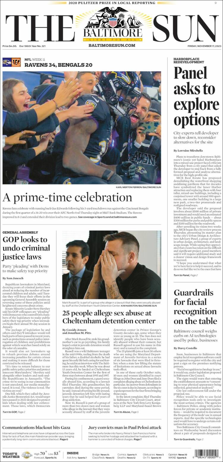 Portada de The Baltimore Sun (USA)