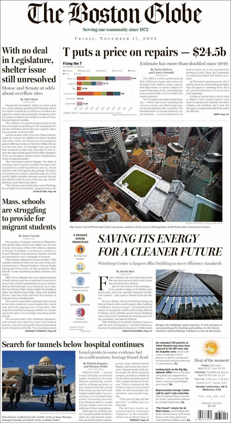 Portada de Boston Globe (USA)